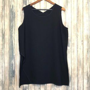 Sheer Black Vneck Tank w/ Asymmetrical Hem 2XL